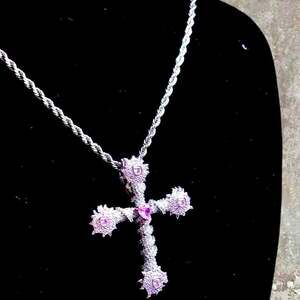 Iced Out Moisanitte Diamond Budded Gothic Cross Pendant Necklace